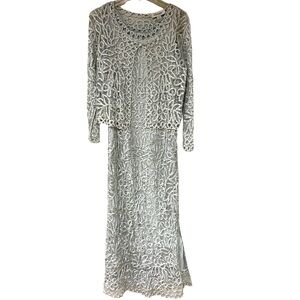 Soulmates Gray Silk Open Crochet Beaded Dress, One Button Jacket (M) Set Sz S